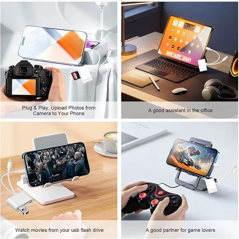 4 in 1 OTG Card Reader Type C to SD TF Memory Card Adapter for Iphone PC Laptop Multi Smart Card Reader No APP Requires